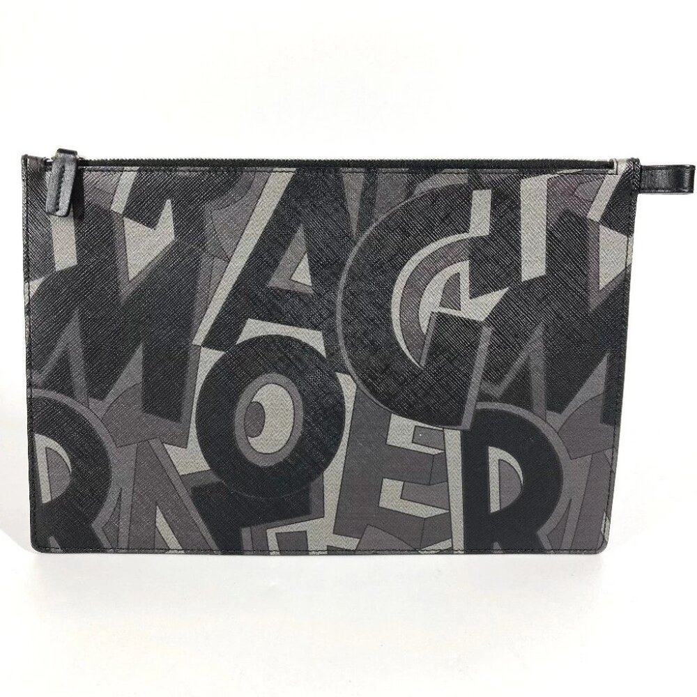 Salvatore Ferragamo Logo pattern pouch bag Clutch bag Leather Black/gray
